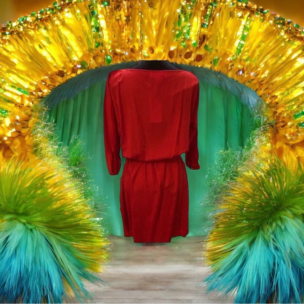 MICHAEL KORS Red Blaze Blouson Waist Dress, 3/4 Sleeve Removable Belt NWT $140 - Picture 8 of 16